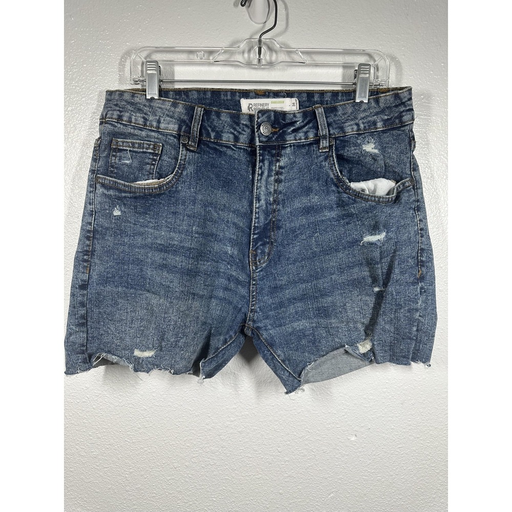 Refinery Republic Shorts Mens 34 Blue Denim Distressed Raw Hem‎ Cutoff Stretch